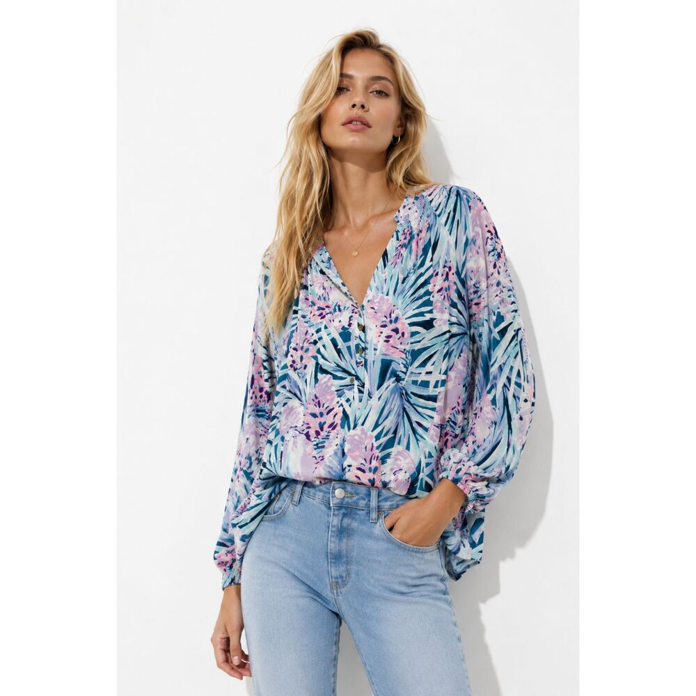 Lilly Pulitzer Silk Elsa Top Tweet Hearts Print Blouse Size S Palm Beach Style